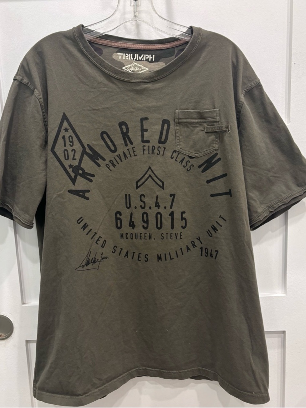 Triumph Olive Green “Steve McQueen Armored Unit”Military Short Sleeve Tee